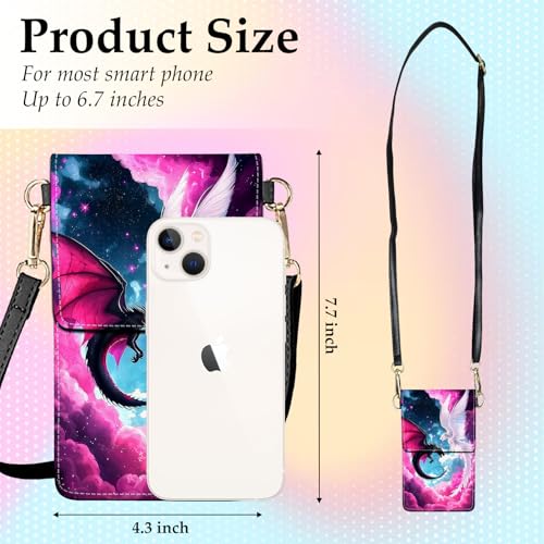Small Crossbody Bags for Women Touchscreen Cell Phone Bag Cross Body Purses with adjustable Strap,Gifts For Teenage Girls - color: Dragons In Pink Cloudy