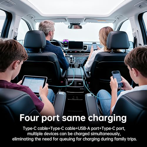 Retractable Car Charger, Car Phone Charger with Cables Fast Charging, USB C Car Charger Adapter for iPhone 17 16 15 14 13 12, Samsung
