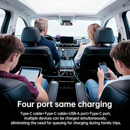 Retractable Car Charger, Car Phone Charger with Cables Fast Charging, USB C Car Charger Adapter for iPhone 17 16 15 14 13 12, Samsung