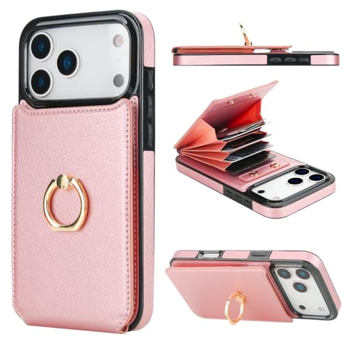 Folosu for iPhone 17 Pro Max Case Wallet,Finger Ring Holder Cover Rosegold - color: Rose Gold