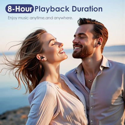 Open Ear Ring True Open Ear Headphones, Lightweight Comfort Open Ear Clip Wireless Earbuds, 40H Play Bluetooth 5.4 Headphones with Smart Digital Display Design Fit Sports Running, Workout Black