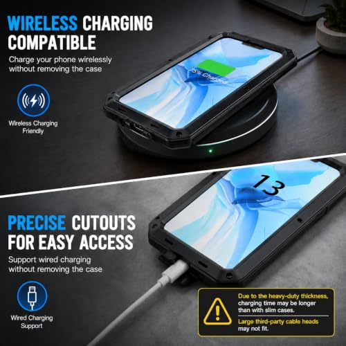 for iPhone 13 Case, 360 Full Body Protective Cover Heavy Duty Shockproof Tough Armour Aluminum Metal Case with Silicone Built-in Screen Protector for Apple iPhone 13 6.1 Inch - Black - color: Black