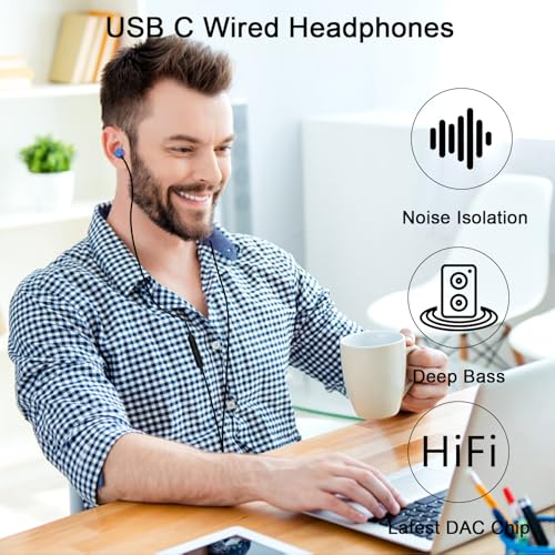 USB C Headphones Wired Earbuds for iPhone 18 Pro Max 17/Samsung S26 - color: Purple