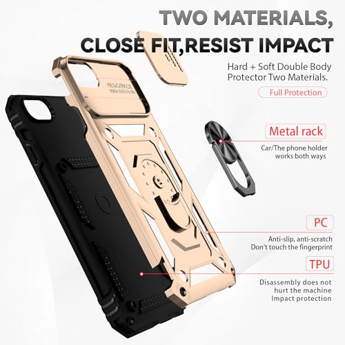 SunStory Compatible with iPhone SE 2022/2020/3rd/2rd / 6/7/8 Case with HD Screen Protector & Slide Camera Cover & Kickstand, [Military-Grade] Phone Case for iPhone SE 2020/2022/6/7/8 (Golden) - color: Golden