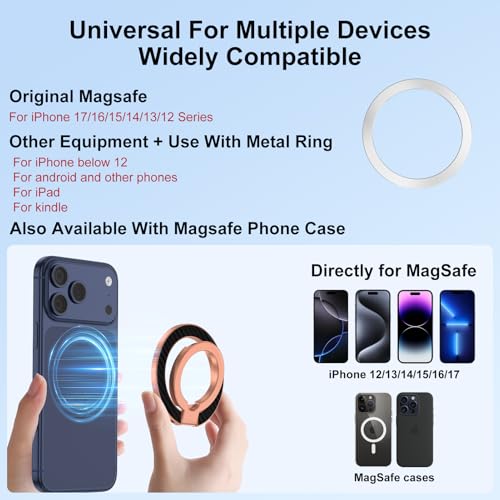 Magnetic Phone Grip Holder with MagSafe Ring Removable Kickstand,Magnetic Car Mount Mag Safe Accessory,Double Adjustable Gym Finger Ring Grip for iPhone 17e 17 Pro Max 17 Air 16E 16 Pro Max 16 15 Plus
