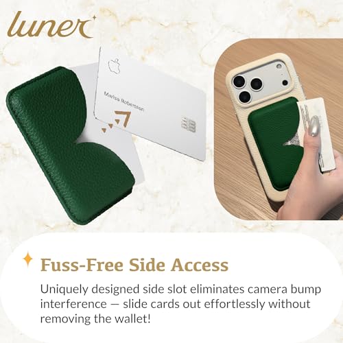 Luner - Eco Leather Magnetic Side-Access Card Wallet Compatible with Magsafe - [for iPhone 16, 15, 14, 13, 12 series] - [Holds 2 cards] - Leafy Green - color: Leafy Green, style: Side-access