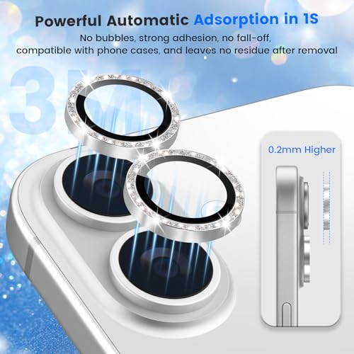 imluckies Glitter Camera Lens Protector for iPhone 17 6.3", [AR+AF] HD Clear Tempered Glass Lens Cover, 9H Scratch Resistant Individual Metal Shiny Ring, Case Friendly & Easy Install, Bling Silver - color: Bling Silver