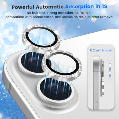 imluckies Glitter Camera Lens Protector for iPhone 17 6.3", [AR+AF] HD Clear Tempered Glass Lens Cover, 9H Scratch Resistant Individual Metal Shiny Ring, Case Friendly & Easy Install, Bling Silver - color: Bling Silver