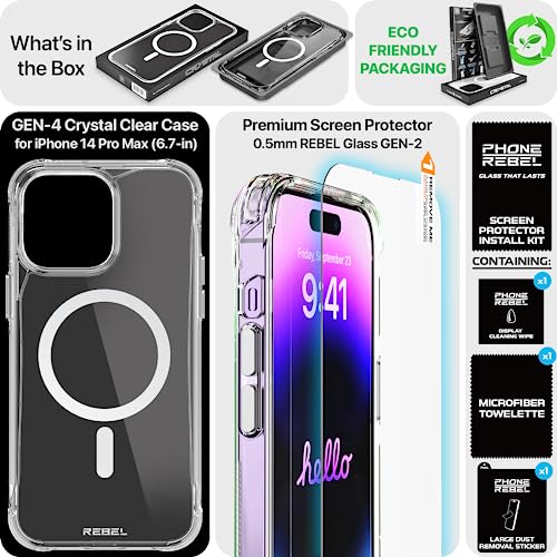 REBEL Clear Case for iPhone 14 Pro Max [Crystal Series Gen-4] Strong MagSafe Compatible, Anti-Scratch, Non-Yellowing, Protective Shockproof Bumpers, Metal Buttons, 6.7 Inch Phone 2023 (Crystal Clear) - color: Crystal Clear, size: iPhone 14 Pro Max