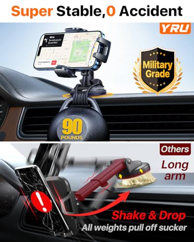 Military-Grade Anti-Shake & 360° Rotatable Suction 2026 Upgraded Car Phone Holder Mount 90+LBS Safest Strongest & Patent Certs Dashboard Windshield Vent for iPhone 18 Pro Max 17 16 Samsung, Matt Black