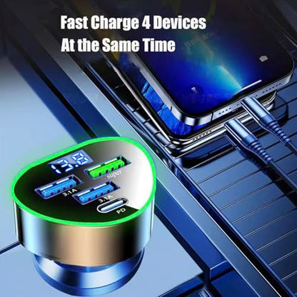4 in 1 Multi Port USB C Car Phone Charger Adapter with Voltage Display, QC4.0/PPS/AFC Super Fast Cigarette Lighter USB Charge with Volt Meter for iPhone Galaxy Android Phones