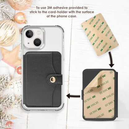 Phone Wallet Stick on, Adhesive Slim Credit Card Holder for cell phone - color: Black