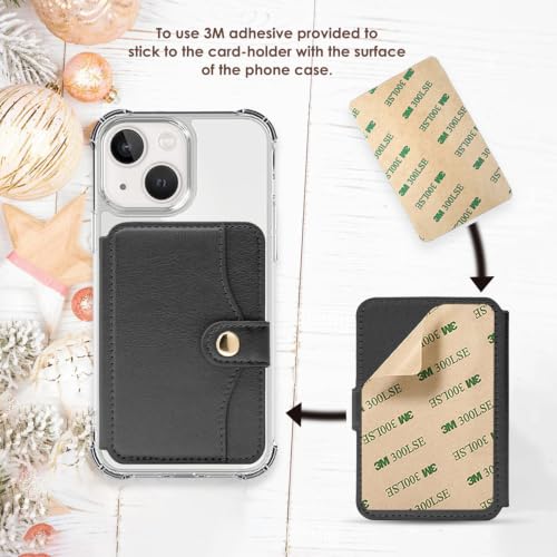 Phone Wallet Stick on, Adhesive Slim Credit Card Holder for cell phone - color: Black
