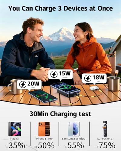 Magnetic Power Bank 26800mAh for Magsafe Portable Charger, Black - color: Black