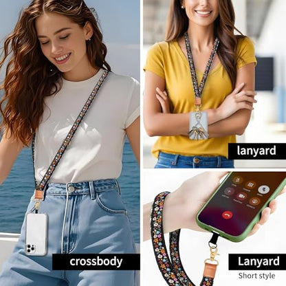 Phone Lanyard Crossbody Wrist Strap, Universal Adjustable Neck Strap for Phone Case Keys ID Badges - color: Boho Colorful Flowers