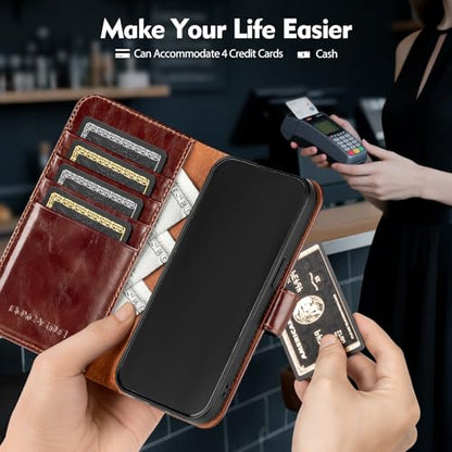 Compatible with Samsung Galaxy S26 Ultra Genuine Leather Case Wallet with Card Holder,Women Men Real Leather Flip RFID Blocking Credit Card Slots Kickstand Protective Phone Cover,Brown - color: Brown, size: Samsung Galaxy S26 Ultra - 6.9"