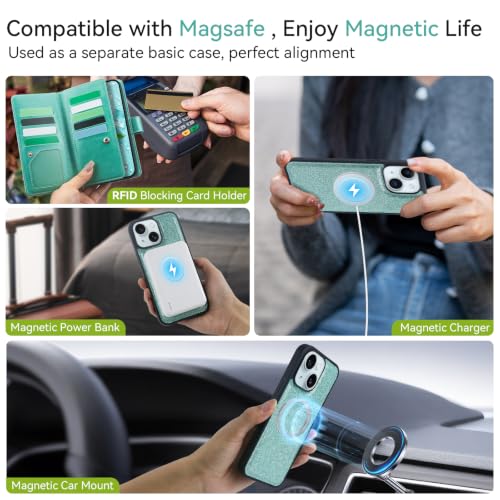 Varikke for iPhone 15 Wallet Case Compatible with Magsafe, Mint Green - color: (Compatible with MagSafe) Mint, size: iPhone 15 6.1"
