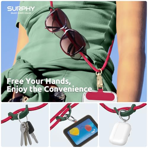 SURPHY Phone Lanyard Crossbody, Phone Strap Crossbody with 2 Tether Tabs - color: Christmas Red