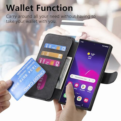 2 in 1 Wallet Case for Samsung Galaxy S22 Ultra CMG Black | PU Leather Magnetic Flip Folio Case with RFID Blocking Card Holder, Credit Card Slots Kickstand, Shockproof Protective Cover - color: Black, size: Samsung Galaxy S22 Ultra