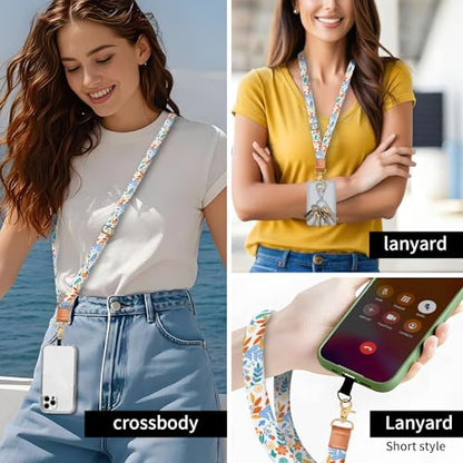 Phone Lanyard Crossbody Wrist Strap, Universal Adjustable Neck Strap for Phone Case Keys ID Badges - color: White Boho Flowers