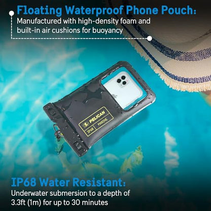 Pelican Marine Waterproof Phone Pouch (XL) - Black/Hi-Vis Yellow | Touchscreen IP68 Floating Waterproof Phone Case w/Detachable Lanyard - Fits All Phones - Beach Cruise Ship Travel Essentials - color: Black/Neon - 1 Pack - XL, size: XL, style: 1 Pack