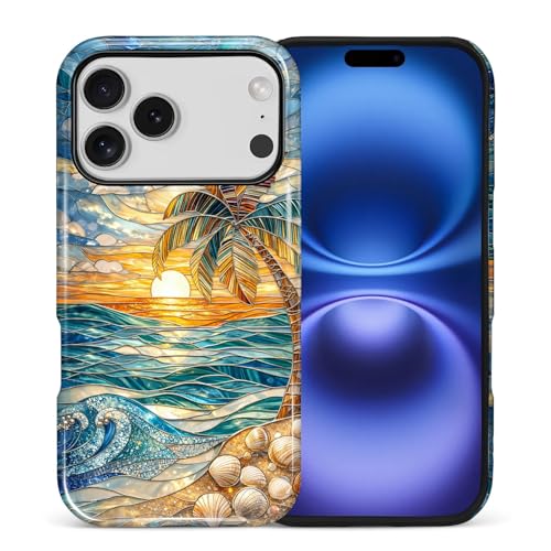 Case for iPhone 17 Pro, Dual Layer Phone Cover, Stained Glass Beach Palm - color: Stained Glass Beach Palm, size: Iphone 17 Pro