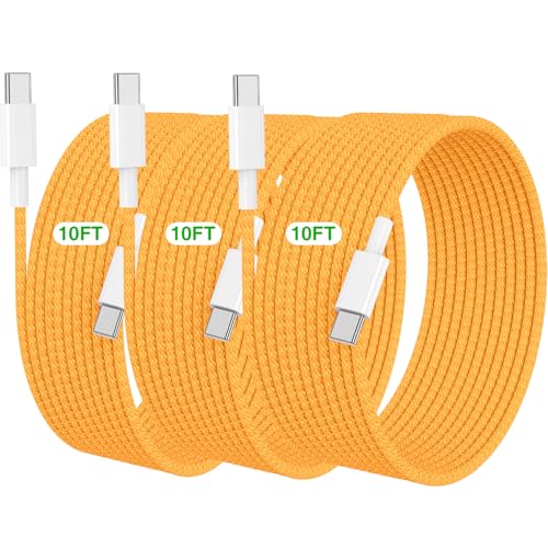 USB C to USB C Cable 10 FT for iPhone 17 Pro Max 16 15,Long C to C Cable Fast Charging Cord Braided for iPhone 17 Pro/16 Pro Max/15 Pro/16 15 Plus/16e,MacBook,iPad 10/11th -Orange - color: Orange, size: 10FT+10FT+10FT