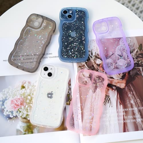Glitter case for iPhone 13/14 Wavy Edge Blue | Bling Sparkle Glitter，Wavy Edge，Full Protection Soft TPU，Kawaii Cute Phone Case for Women Girls - color: Blue