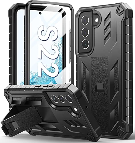SOiOS for Samsung Galaxy S22 Case with Built-in Screen Protector, Kickstand | 20FT Military-Grade Drop Shockproof Protection, Durable Matte Textured, Rugged Heavy Duty Full Body Protective Cover - color: Black