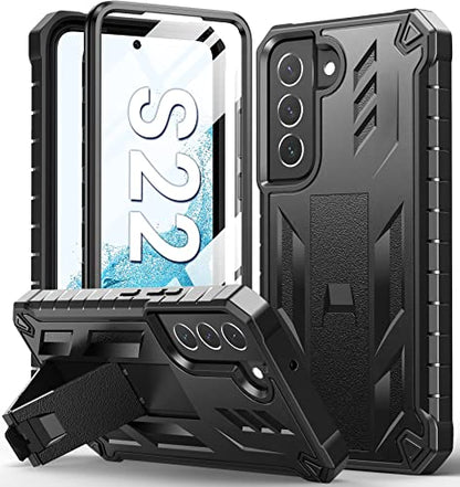 SOiOS for Samsung Galaxy S22 Case with Built-in Screen Protector, Kickstand | 20FT Military-Grade Drop Shockproof Protection, Durable Matte Textured, Rugged Heavy Duty Full Body Protective Cover - color: Black