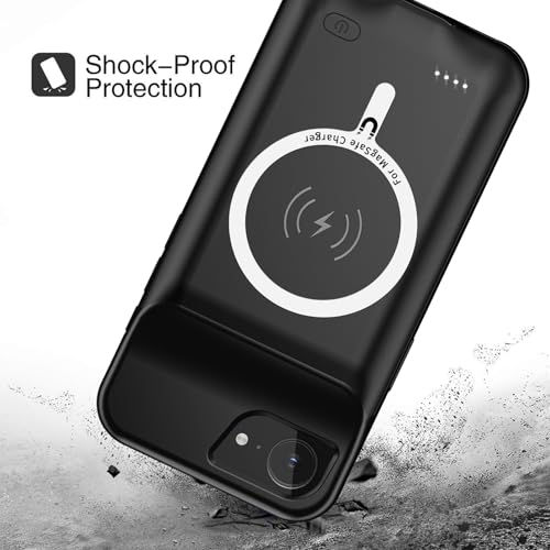 Battery Case for iPhone 16e, Upgraded 10000mAh Pack Rechargeable Charger Case with Wireless Charging Compatible for iPhone 16e (6.1 inch) External Battery Charging Cover(Black) - size: iPhone 16e-Black