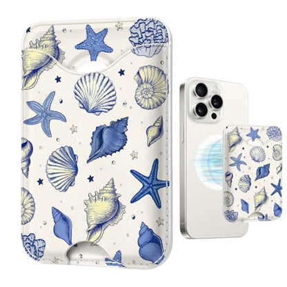 Tropical Magnetic Wallet Compatible with Magsafe Wallets for iPhone 17/16/15/14/13/12 Series Pro Max Plus Cute Phone Conch Card Holder Fit 3 Cards for Women Lether Mag Safe Coastal Shells - color: Z-Coastal Shells