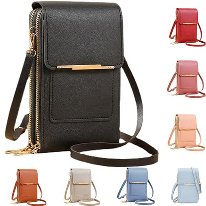 Anti-Theft Leather Bag,Small Crossbody Cell Phone Purse Wallet for Women,RFID Block Phone Purse Crossbody with Shoulder Strap - color: Black