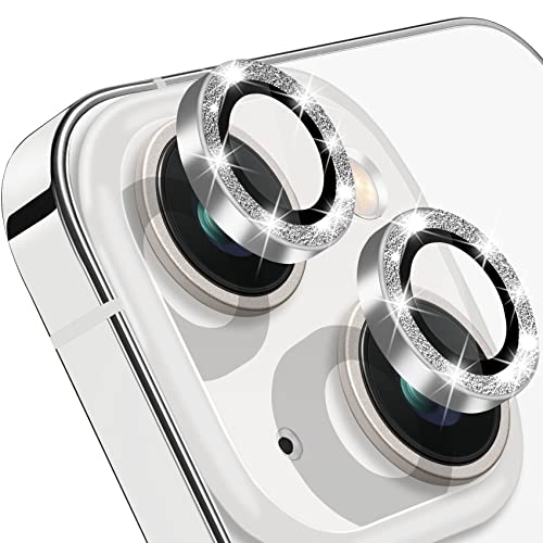 for iPhone 14 & iPhone 14 Plus Camera Lens Protector, Bling Glitter Diamond Lens Cover 9H Tempered Glass Camera Cover Anti Scratch Lens Protector Individual Lens Ring - 2PCS Glitter Silver - color: Silver Glitter