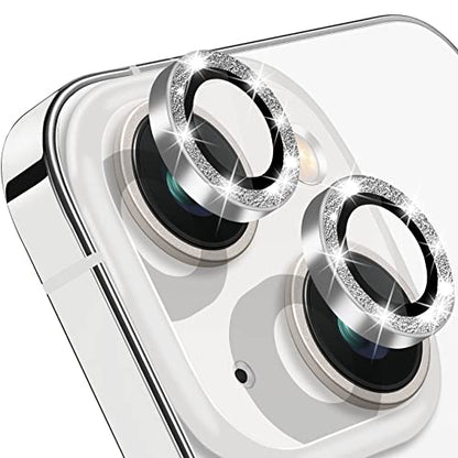 for iPhone 14 & iPhone 14 Plus Camera Lens Protector, Bling Glitter Diamond Lens Cover 9H Tempered Glass Camera Cover Anti Scratch Lens Protector Individual Lens Ring - 2PCS Glitter Silver - color: Silver Glitter