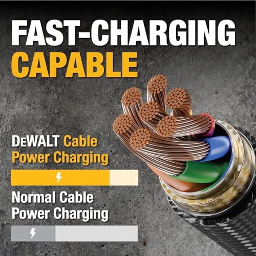 DEWALT Heavy Duty USB to USB C Cable, Jobsite TypeC Cable, High Speed, 10ft - size: 10 ft