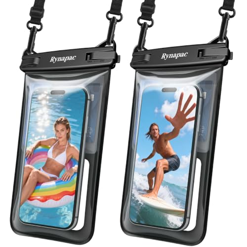 Rynapac Waterproof Phone Pouch Floating, 2 Pack IPX8 Dry Bag [Up to 8.5''] | Touchscreen & Underwater Photography, Adjustable Lanyard, for iPhone 17 16 15 Pro Max, Beach Cruise Essentials 2026 - color: Black & Black