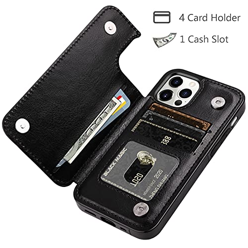 HianDier Wallet Case for iPhone 13 Pro MAX with Card Slot Holder Flip Folio | Protective Case 5G 6.7-inch Slim Soft PU Leather Magnetic Closure Cover, Black - color: Black
