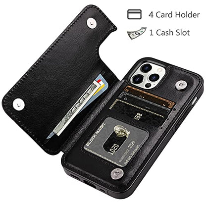 HianDier Wallet Case for iPhone 13 Pro MAX with Card Slot Holder Flip Folio | Protective Case 5G 6.7-inch Slim Soft PU Leather Magnetic Closure Cover, Black - color: Black