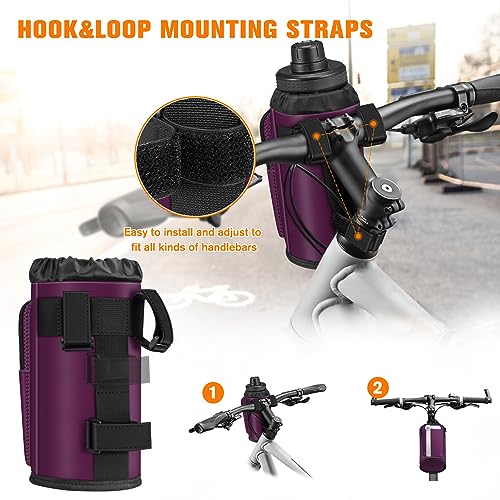 FINPAC Cup Holder for Bike, Universal Water Bottle Holder w/Phone Pockets - color: Purple