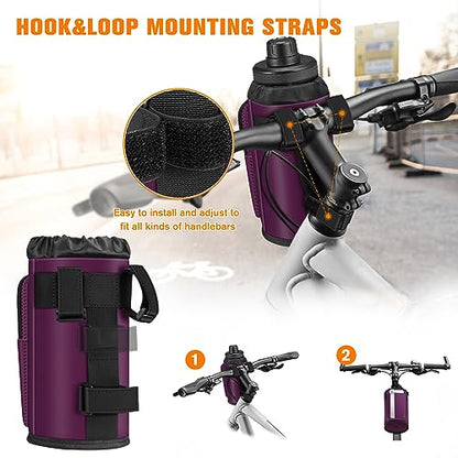 FINPAC Cup Holder for Bike, Universal Water Bottle Holder w/Phone Pockets - color: Purple
