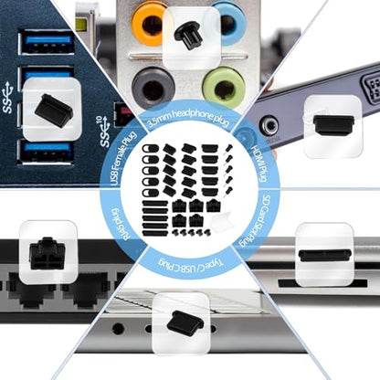 40 Pcs 8 Types USB Port Cover, Silicone USB Port Caps
