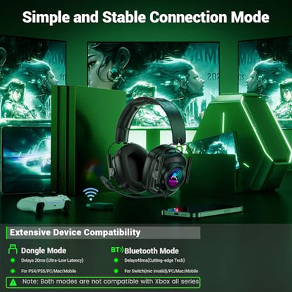 Krysenix Wireless Gaming Headset for PC, PS5, PS4, Switch, Mac - Black - color: Black