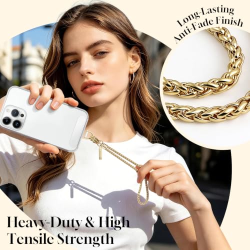 Metal Phone Chain Set,Crossbody Phone Lanyard and Wristlet Strap - color: Gold, size: Extend