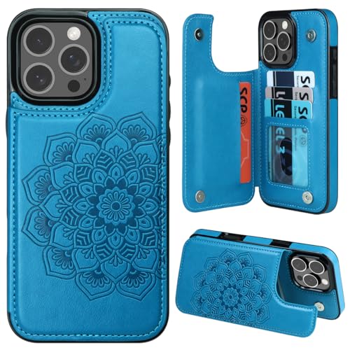 MMHUO for iPhone 16 Pro Max Case with Card Holder, Flower Magnetic Clasp Flip Case for iPhone 16 Pro Max Wallet Case for Women, Protective Case Phone Case for iPhone 16 Pro Max (6.9 Inch),Blue - color: Blue, size: for iPhone 16 Pro Max 6.7"-(L)(Three Came