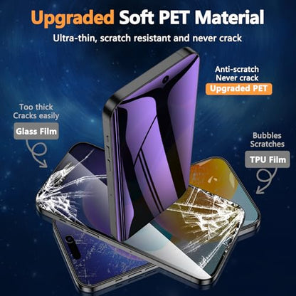 2 Pack for iPhone 16 Pro Max Privacy Screen Protector Film (NOT Glass), Anti Blue Light Flexible PET Film Screen Protector for iPhone 16 Pro Max with [Easy Installation Tray] - Purple - size: iPhone 16 Pro Max