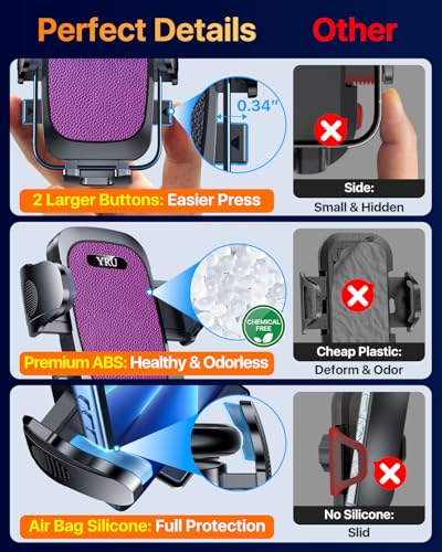 YRU【True Military-Grade Safety & Patent Certs 360°Rotation Car Phone Holder【100+LBS Strong Suction & Clip】 Windshield Dash Vent Cell Phone Mount Cradle for iPhone17 16 Pro Max Truck Samsung, Purple - color: Purple