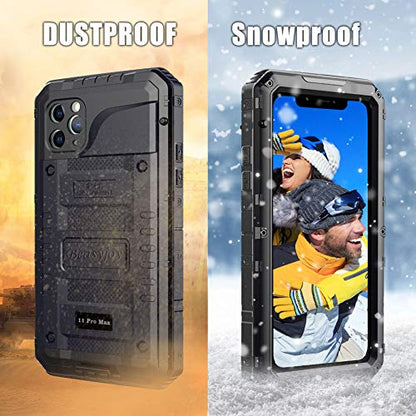 Beasyjoy for iPhone 11 Pro Max Case Waterproof Metal Case Heavy Duty Built-in Screen Full Body Protective Shockproof Military Grade Black - color: Black, size: iPhone 11 Pro Max