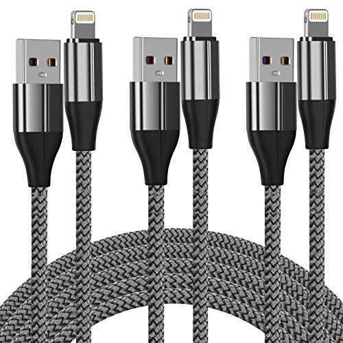 FEEL2NICE Lightning Cable 3 ft,3 Pack iPhone Charger Cable & Data Sync Fast 3 Foot Nylon Braided Cord Compatible with iPhone Xs max/xr/x/8/8 Plus/7/7plus/6/6s Plus/5s/5,iPad(Silver)