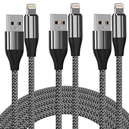 FEEL2NICE Lightning Cable 3 ft,3 Pack iPhone Charger Cable & Data Sync Fast 3 Foot Nylon Braided Cord Compatible with iPhone Xs max/xr/x/8/8 Plus/7/7plus/6/6s Plus/5s/5,iPad(Silver)